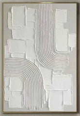 White Minimalist Ocean Wave Canvas – Textured Wabi-Sabi Wall Art - Muselune