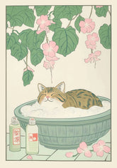 Japanese Tabby Cat Poster – Retro Art for Japandi Decor - Muselune