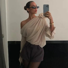 Combhasaki One-Shoulder Chiffon Blouse