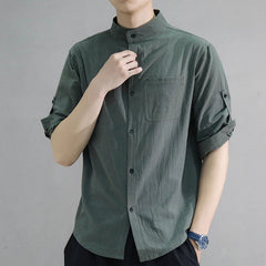 Stand Collar Mid-Sleeve Shirt - Spring & Summer - Muselune