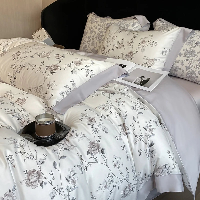 Luxury Fiber Soft Silky Duvet Flowers and Plants Bedding Set - Muselune