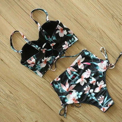 Floral Bandage Bikini – High Waist Push-Up Two-Piece - Muselune