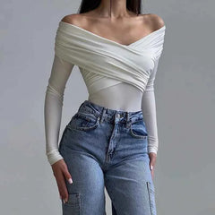 Red Off-Shoulder Bodysuit – Sexy, Slim & Street-Chic - Muselune