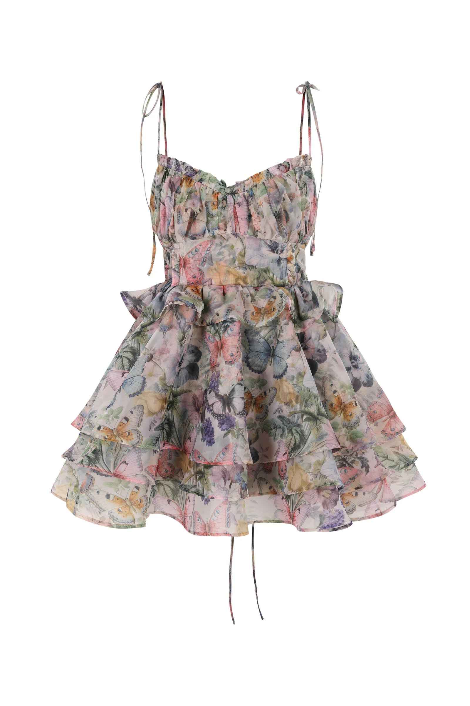 High Waist - Plants Design Short Dress - Muselune