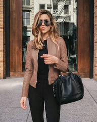 Vintage Windbreaker PU Leather Bomber Jacket Muselune