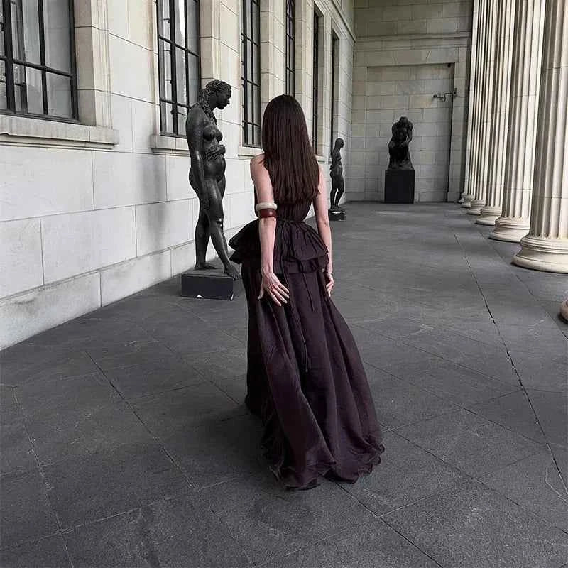 White O-neck Elegant Pleated Top Long Skirt Sets
