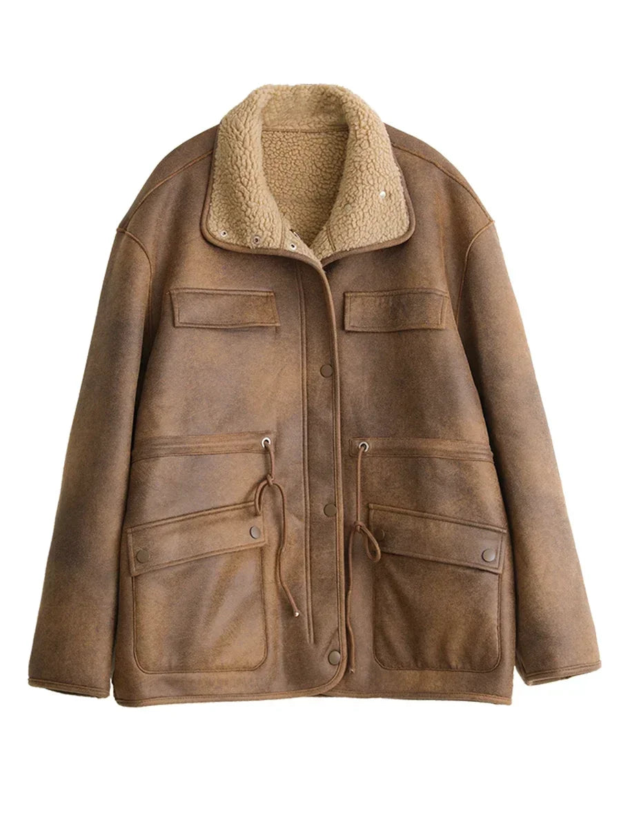 CHIC VEN Women's Jackets Casual Loose Stand Up Collar Coats Reversible Streetwear Female Warm Clothing Autumn Winter New 2024 Muselune