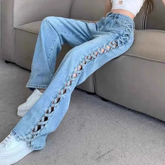 Hollow-Out Mom Jeans – High Waist & Wide-Leg pants - Muselune
