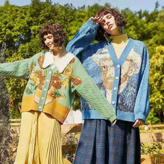 Muse Spring and Autumn Retro V-neck Sweater Coat - Muselune
