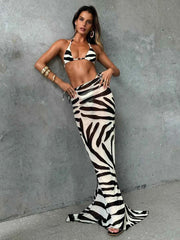 Para Praia Bikini Set with Long Skirt Cover-Up - 3-Piece Ensemble