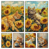 Orange Cat & Sunflower Canvas – Cozy Coffee-Themed Wall Art - Muselune