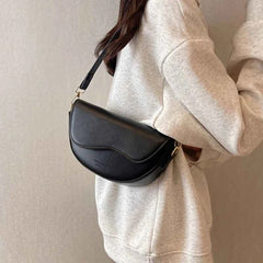 Vintage Solid Color Flap Small Saddle Shoulder Bag