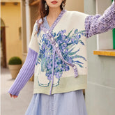 Muse Van Gogh Art Painting Floral Jacquard Knitwear Coat - Muselune