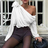 Combhasaki One-Shoulder Chiffon Blouse