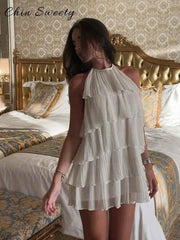 Backless Ruffle Cake Dress - Muselune