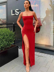 Sexy Bodycon paghetti Strap Sleeve Split Dress - Muselune