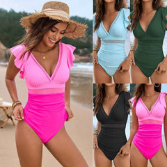Mesh One-Piece Swimsuit – Ruffled Backless Push-Up - Muselune