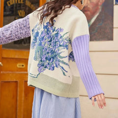 Muse Van Gogh Art Painting Floral Jacquard Knitwear Coat - Muselune
