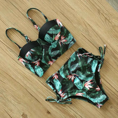Floral Bandage Bikini – High Waist Push-Up Two-Piece - Muselune