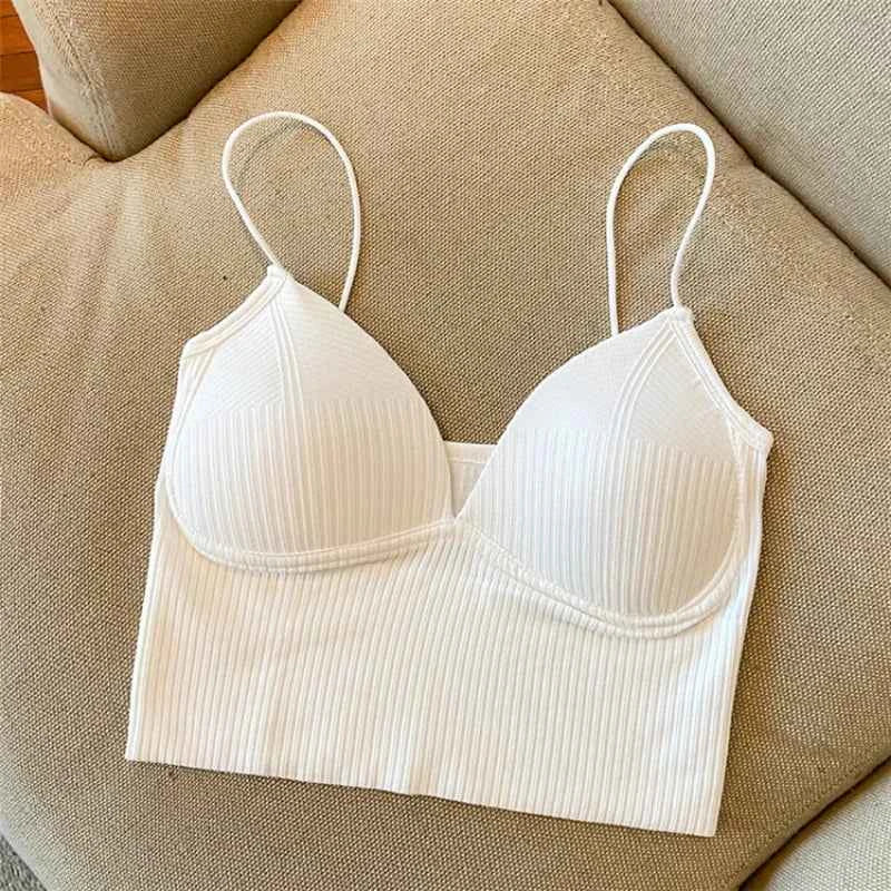 Sexy V-Neck Knit Crop Camisole/Tops – Push-Up, Stretch & Bralette Style - Muselune
