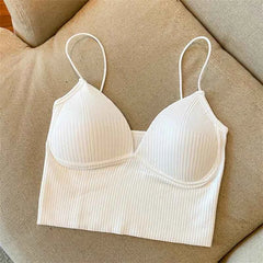 Sexy V-Neck Knit Crop Camisole/Tops – Push-Up, Stretch & Bralette Style - Muselune