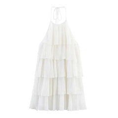 Backless Ruffle Cake Dress - Muselune