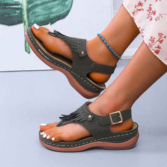Women's Roman Cutout Thong Wedge Beach Sandals - Muselune