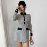 Elegant Button Long Sleeve Dress
