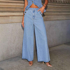 Denim Vest Set – Sleeveless Top & Wide Leg Pants - Muselune