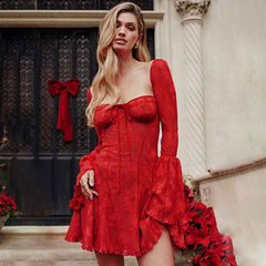 Lace Bell-Bottom Dresses with A-Line Long Sleeves