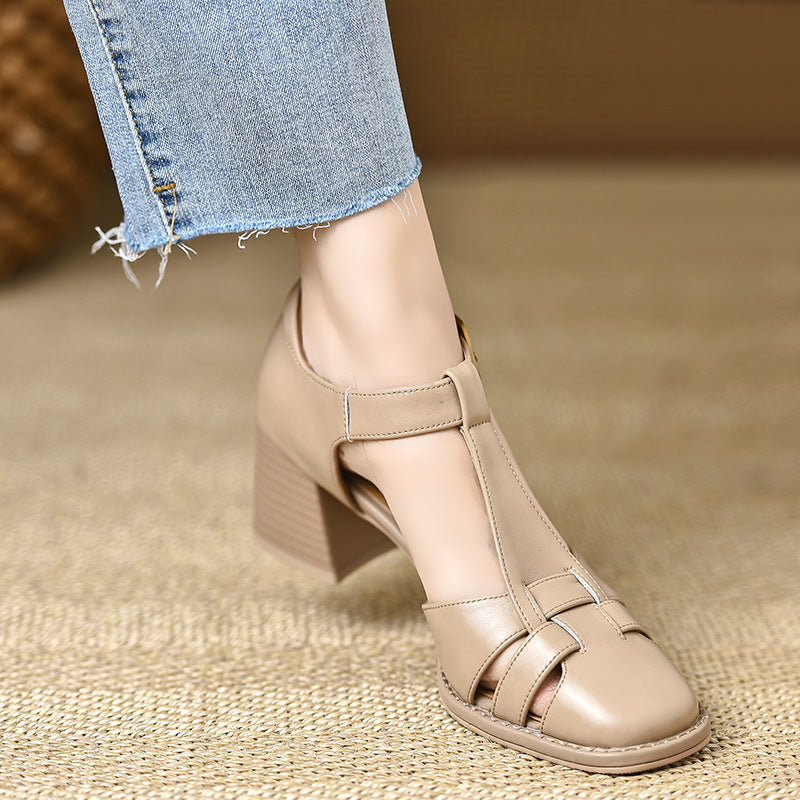 Chunky Hollow Buckle Closed Toe Sandals Heel The Muse