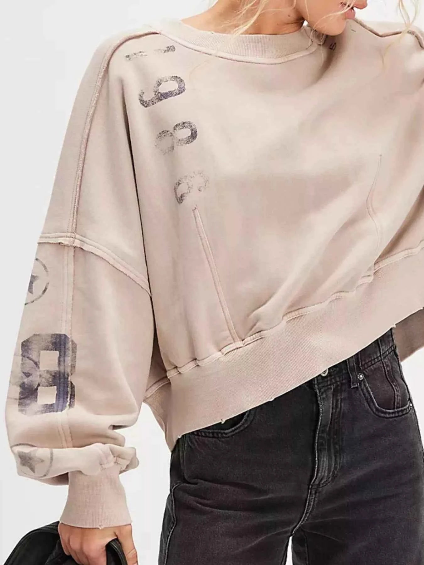 Printed Round Neck Dropped Shoulder Sweatshirt