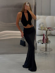 Solid Color Hollow-out Bodycon Maxi Skirt - Muselune
