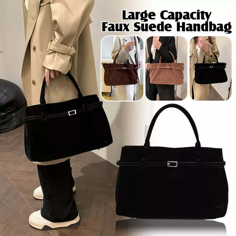 2025 Hot Sale Decorative Design Solid Faux Suede Handbag Large Capacity Casual Tote Bags For Women Tote Design Portable Shoulder Bag - Muselune