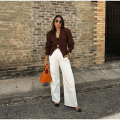 New V-neck Button Cardigan Fashion Knitted Sweater Top For Women Clothing - Muselune