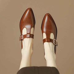 Chunky Heel New Soft Leather British Leather Shoes