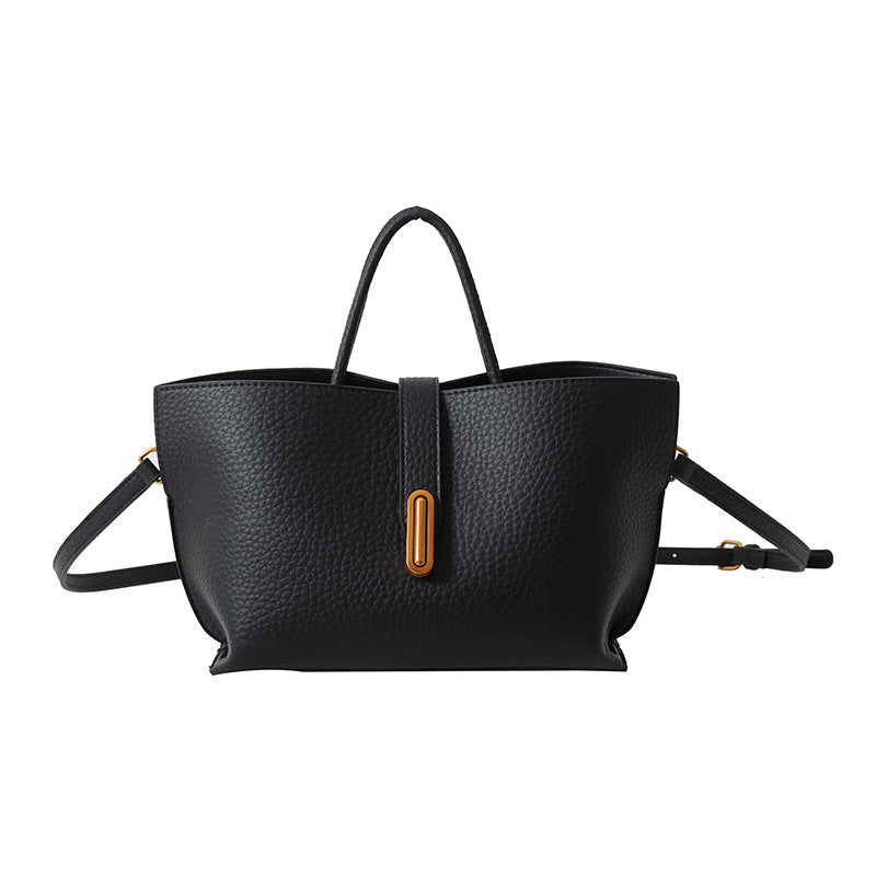 INS Litchi Pattern Shoulder Bag Fashion Zipper Bucket Bag High Capacity Totes Handbag For Women - Muselune