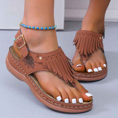 Women's Roman Cutout Thong Wedge Beach Sandals - Muselune