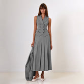 Sleeveless Vest Pleated Dress Two-piece Set - Muselune