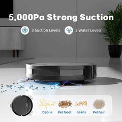 3-in-1 Robot Vacuum & Mop – Ultra-Thin, 5000Pa Suction, Self-Charging - Muselune