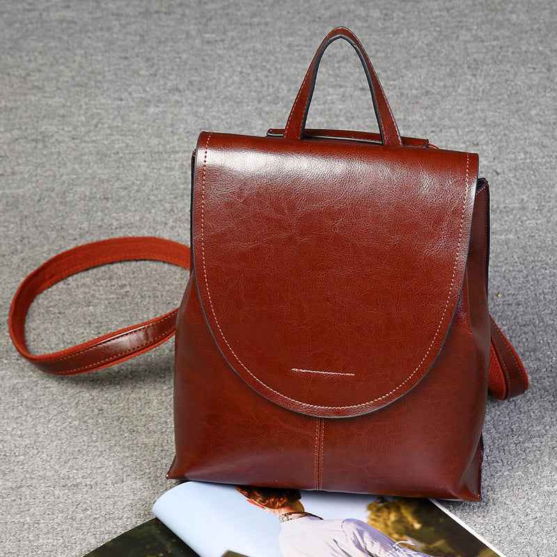 Genuine Leather Messenger Retro Backpack - Muselune