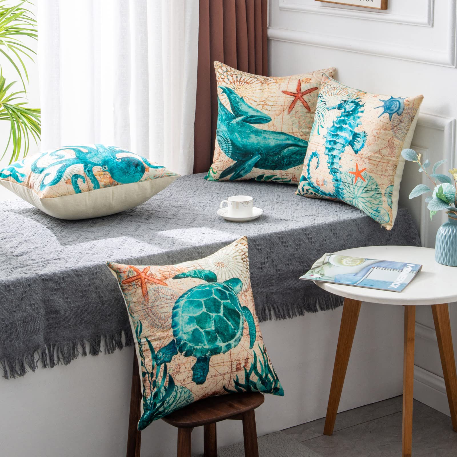 Ocean-Inspired Pillow Covers – Sea Turtle Print - Muselune
