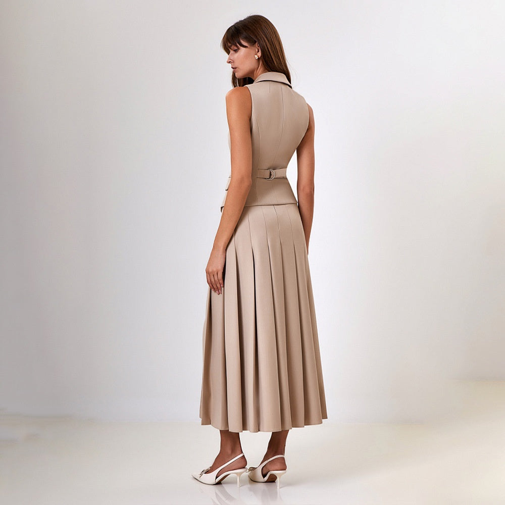 Sleeveless Vest Pleated Dress Two-piece Set - Muselune