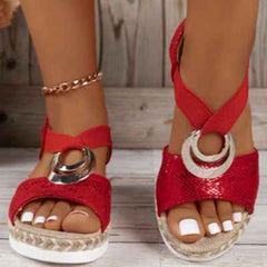Peep Toe Serpentine Wedges Sandals| Circle Design Casual - Muselune