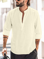Men’s Stand Collar Shirt – Casual, Solid & Sleek - Muselune