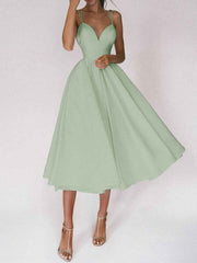 Sexy V-neck Suspender Dress Summer Fashion A-Line Long Dresses - Muselune
