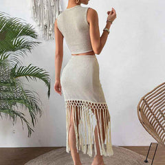Sleeveless Crop Top And Bodycon High Waist Skirt Set - Muselune