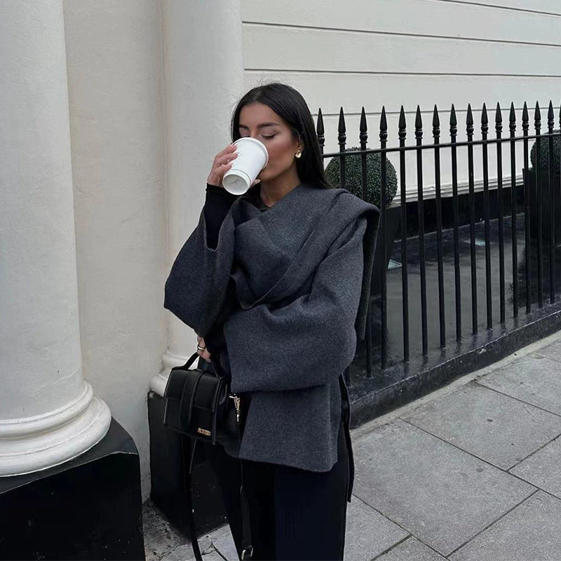 Cardigan With Asymmetrical Scarf Coat The Muse