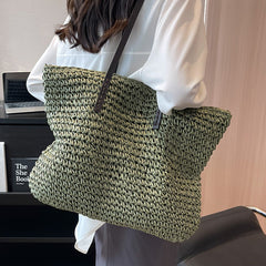 Large Capacity Woven With Zipper Beach Shoulder Bag - Muselune