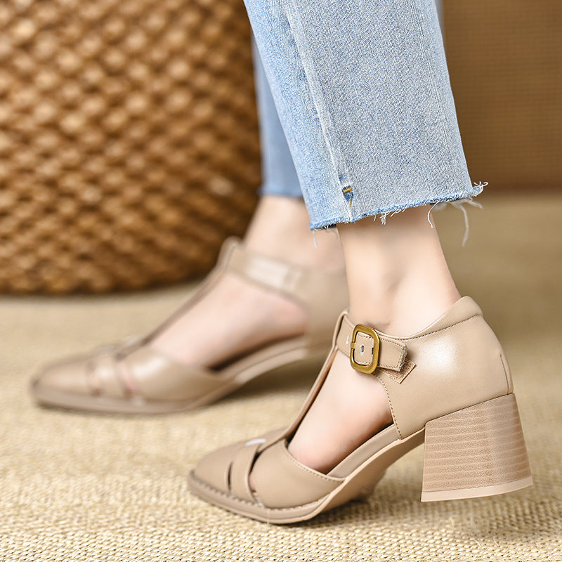 Chunky Hollow Buckle Closed Toe Sandals Heel The Muse